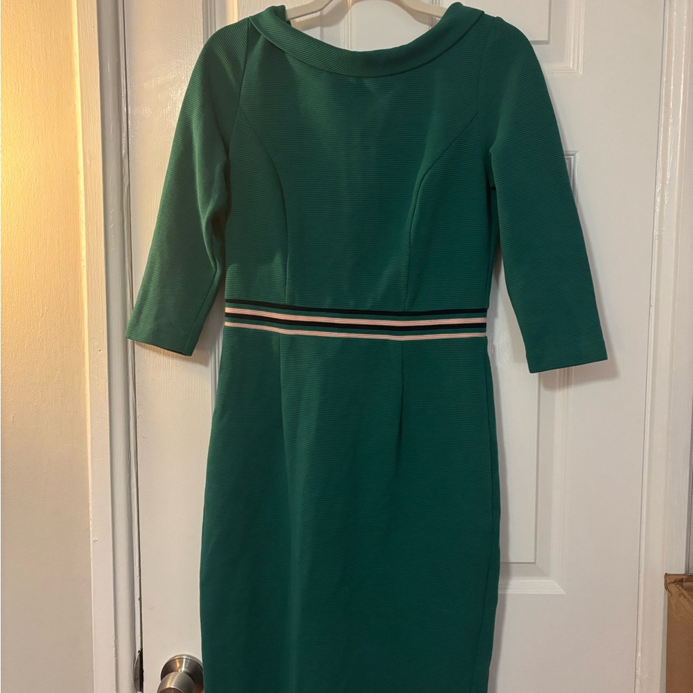 Boden Daisy Ottoman dress, green with pink and navy stripes